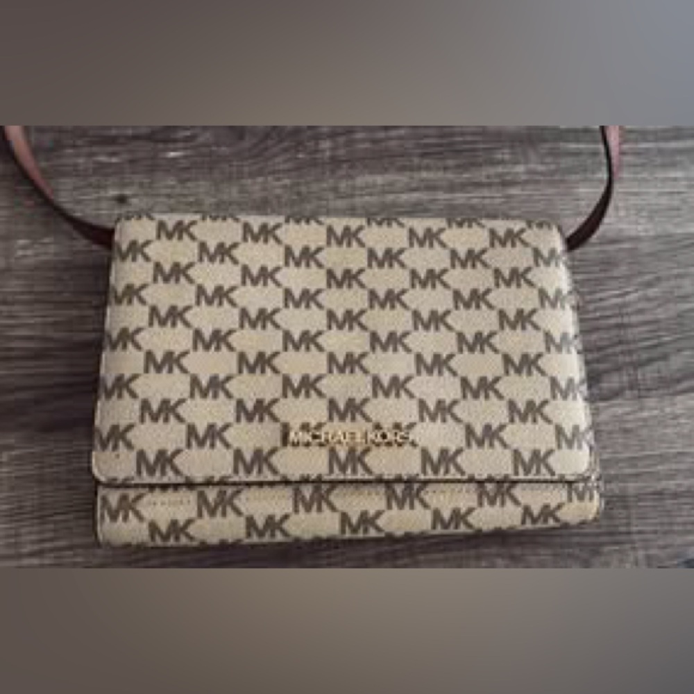 Michael Kors Beige and Brown Logo Clutch